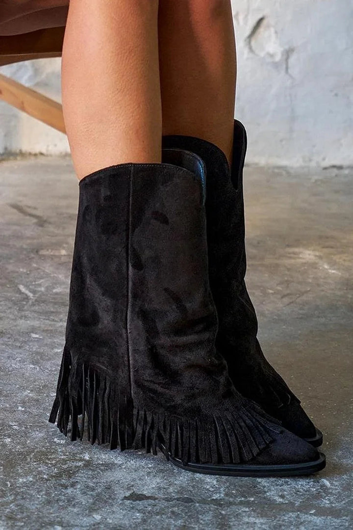 Elena™ | Stivali Alti Donna in Pelle Scamosciata con Frange