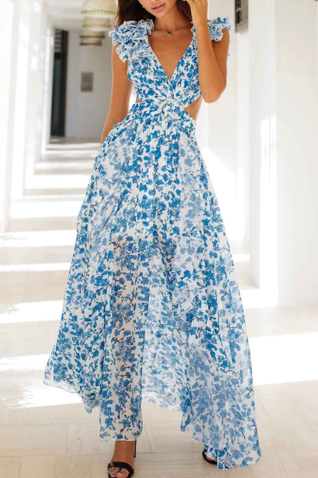 Viviana™ | Ruffle Sleeve Cut-Out Maxi Dress