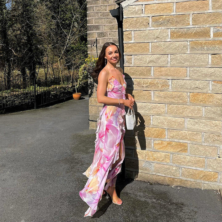 Viviana™ | Abito Maxi con Rouches Floreali