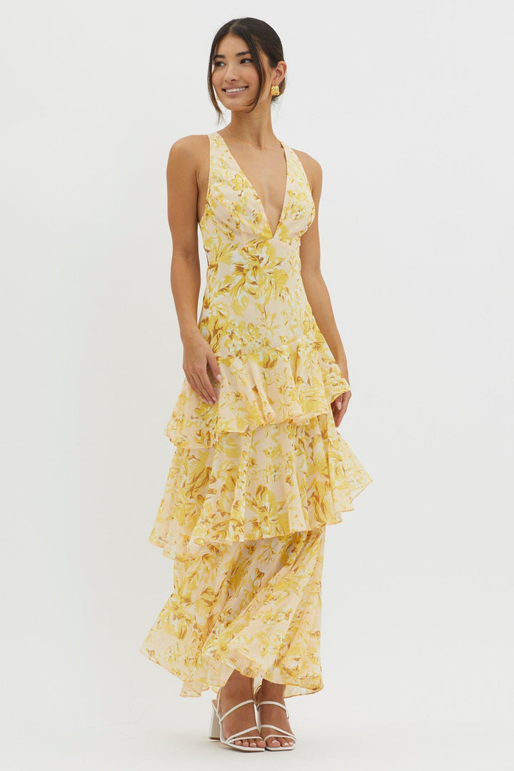 Viviana™ | Abito Volant Estivo Giallo Floreale