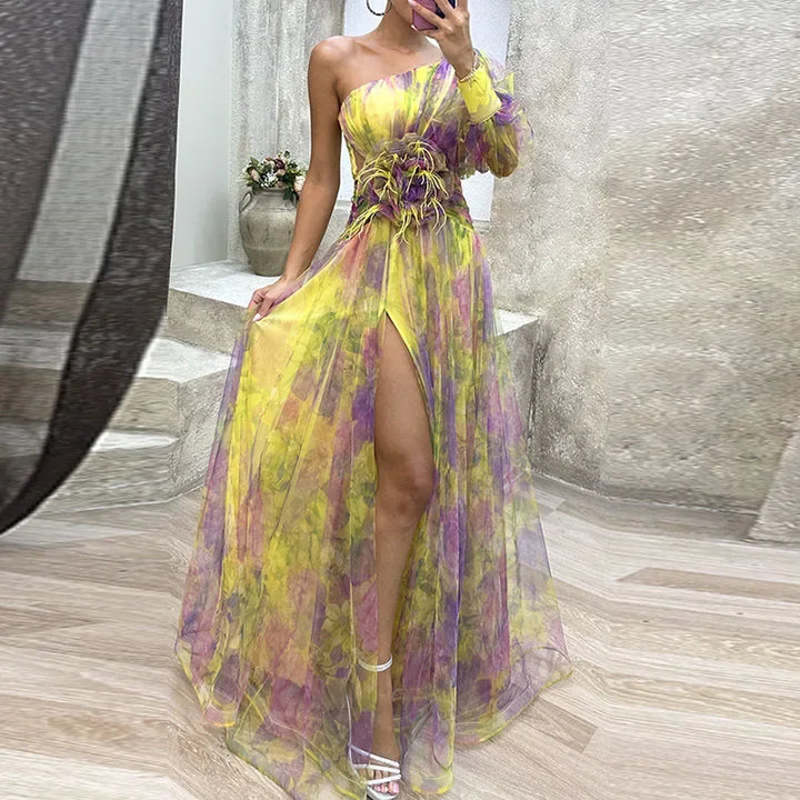 Viviana™ | Abito da Sera Asimmetrico con Fiore Decorativo