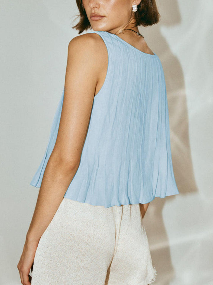 Viviana™ | Canotta Plissettata con Collo Tondo Legata