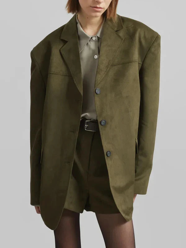 Viviana™| Blazer Oversize in Suede Verde Militare