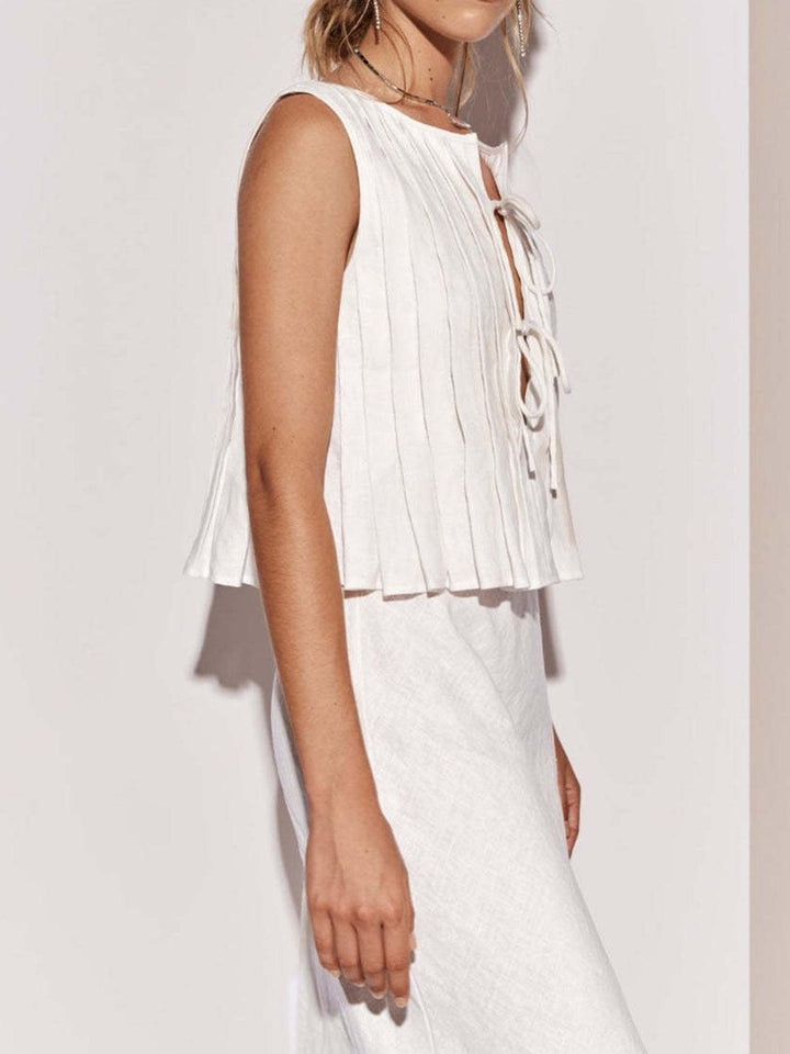 Viviana™ | Canotta Plissettata con Collo Tondo Legata