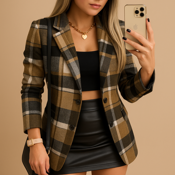 Viviana™ | Giacca lunga imbottita da donna con motivo a quadri