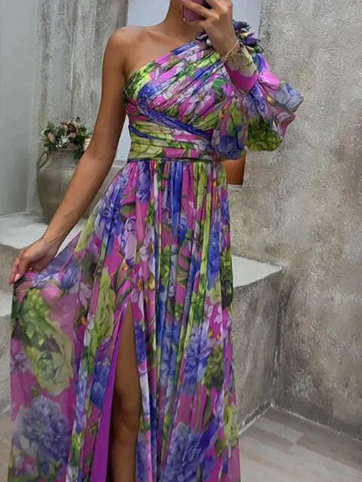 Viviana™ | Abito Floreale Asimmetrico dai Colori Vivaci